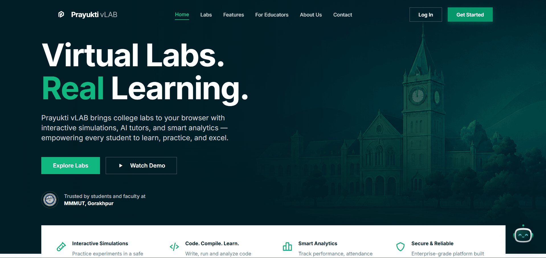 Prayukti Virtual Laboratory Platform Dashboard