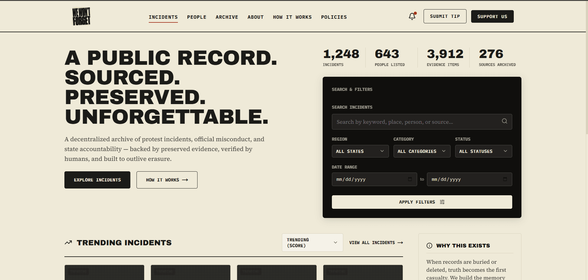 We Won't Forget Archival Platform
